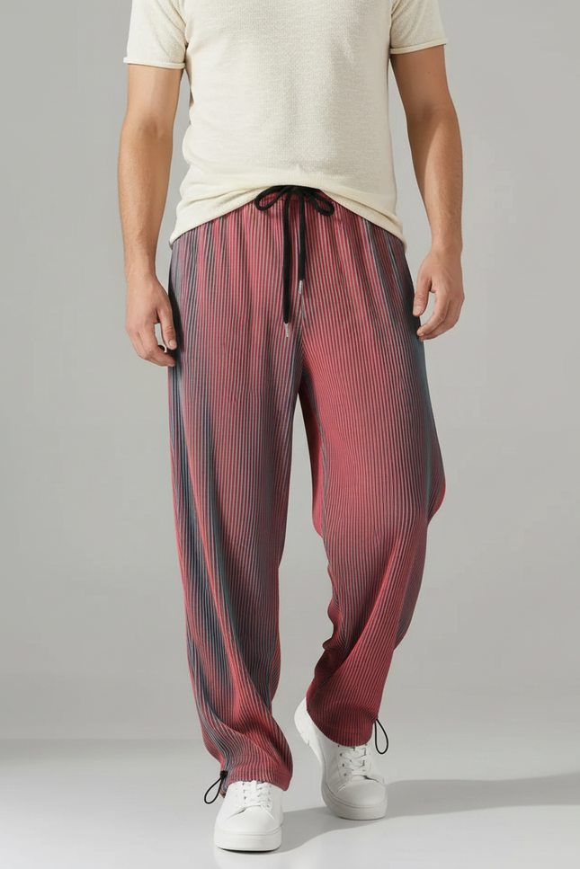 Pantalon Parachute Plissé Dégradé Fluide Homme Streetwear - Multicolore Polyester