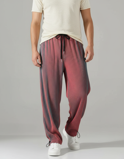 Pantalon Parachute Plissé Dégradé Fluide Homme Streetwear - Multicolore Polyester