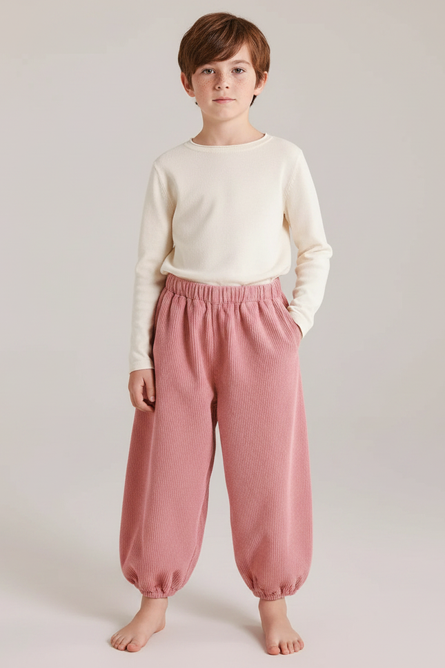Pantalon Parachute Côtelé Rose Ample Enfant - Cordé