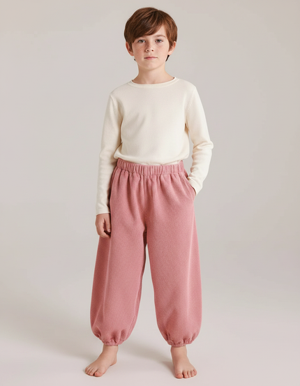 Pantalon Parachute Côtelé Rose Ample Enfant - Cordé