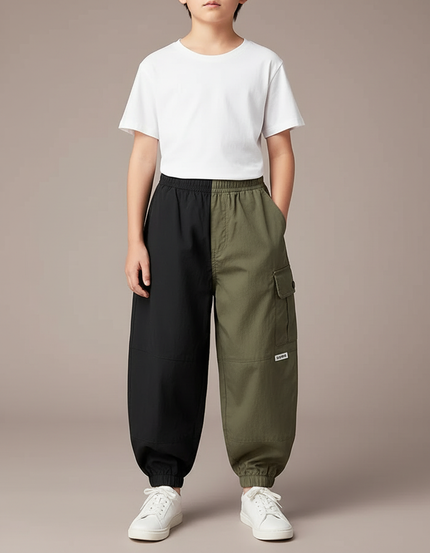 Pantalon Parachute Bicolore Cargo Ample Garçon Urbain - Multicolore Polyester