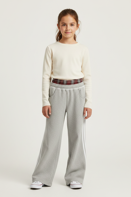 Pantalon Parachute Gris Ample Rayures Blanches Enfant - Molleton