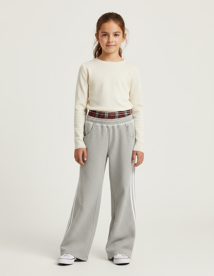 Pantalon Parachute Gris Ample Rayures Blanches Enfant - Molleton