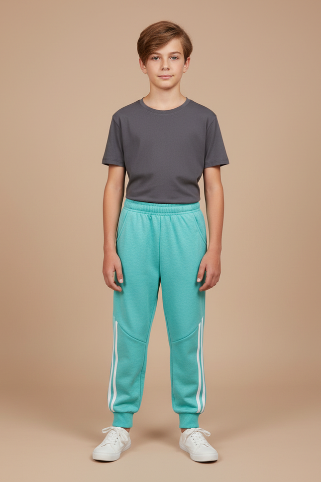 Pantalon Parachute Turquoise Ample Coton Rayures Garçon - Bleu Molleton