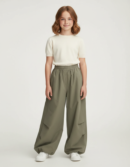 Pantalon Parachute Vert Kaki Ample Nylon Enfant - Polyester