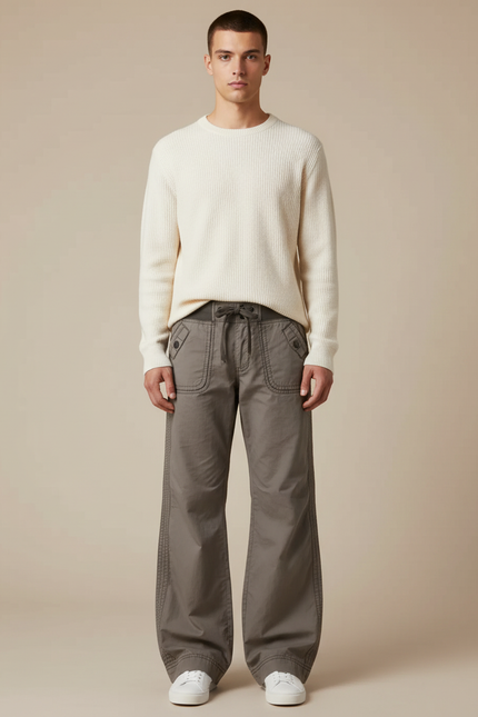 Pantalon Parachute Kaki Ample Décontracté Coton Homme