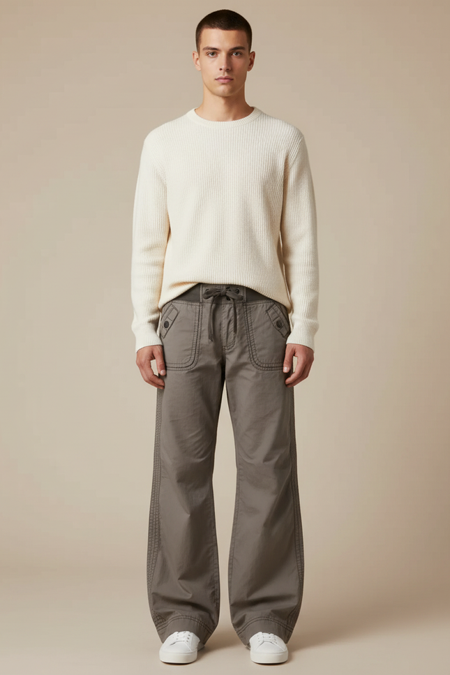 Pantalon Parachute Kaki Ample Décontracté Coton Homme