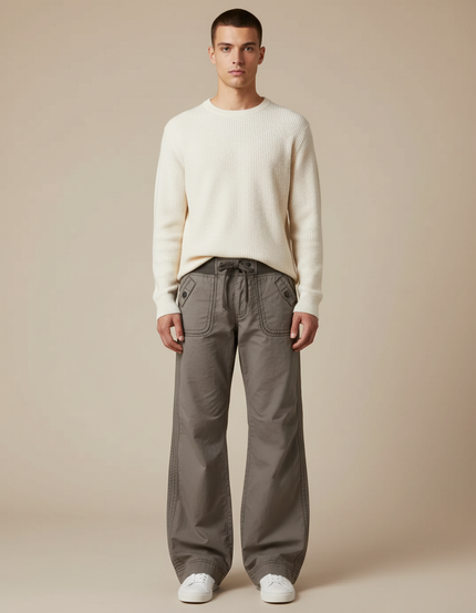 Pantalon Parachute Kaki Ample Décontracté Coton Homme