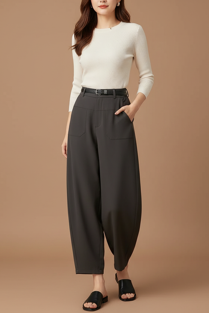 Pantalon Parachute Gris Ample Harem Poches - Polyester