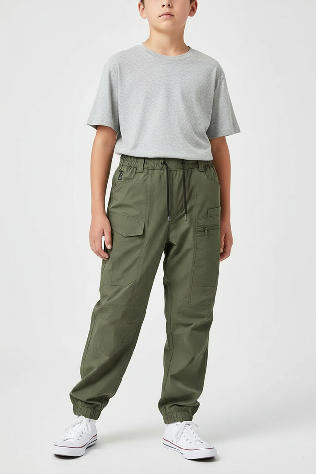 Pantalon Parachute Kaki Cargo Confortable Enfant - Polyester