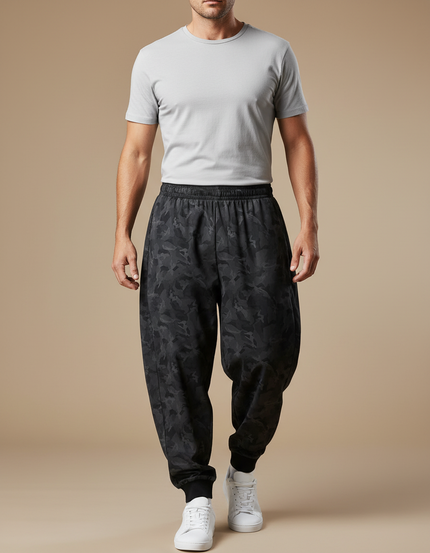 Pantalon Parachute Camouflage Noir Ample Décontracté Homme - Molleton