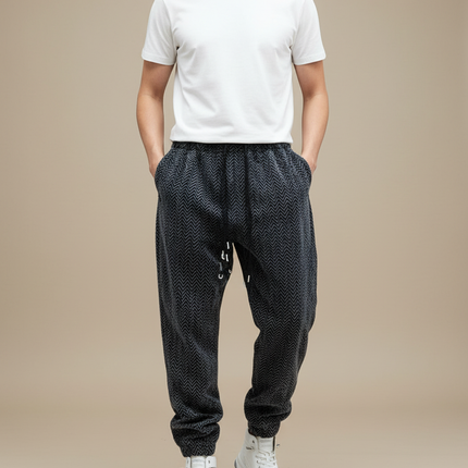 Pantalon Parachute Gris Chevron Ample Décontracté Homme - Tweed