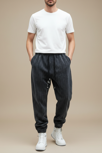 Pantalon Parachute Gris Chevron Ample Décontracté Homme - Tweed