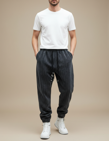 Pantalon Parachute Gris Chevron Ample Décontracté Homme - Tweed