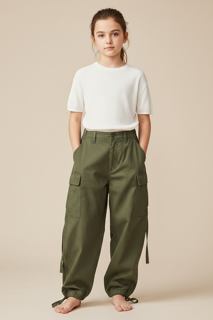 Pantalon Parachute Kaki Cargo Ample Multipoches Coton