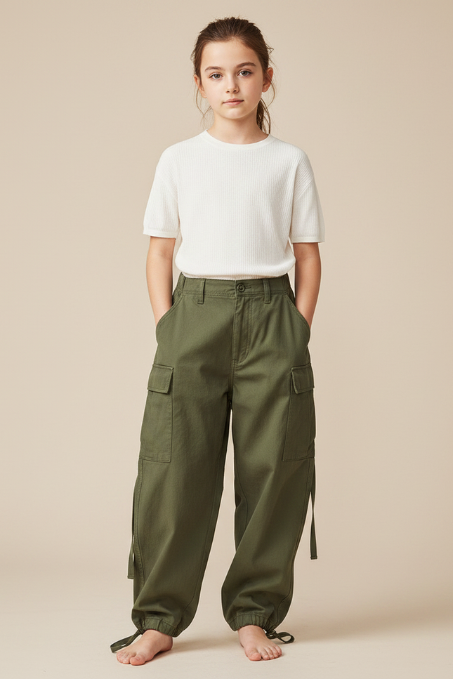 Pantalon Parachute Kaki Cargo Ample Multipoches Coton