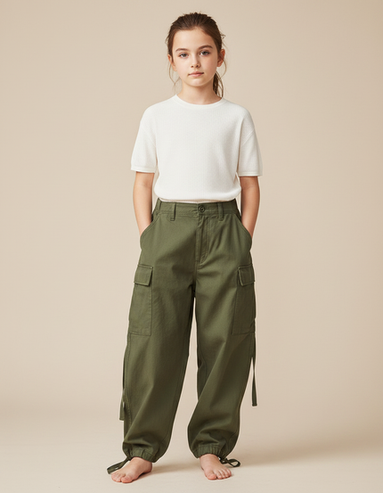 Pantalon Parachute Kaki Cargo Ample Multipoches Coton