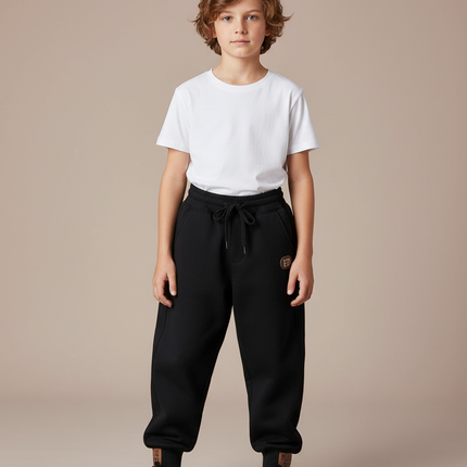 Pantalon Parachute Noir Ample Molletonné Enfant Unisexe