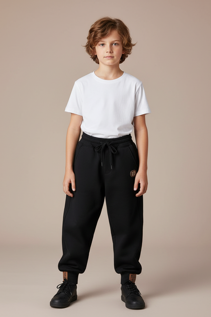 Pantalon Parachute Noir Ample Molletonné Enfant Unisexe