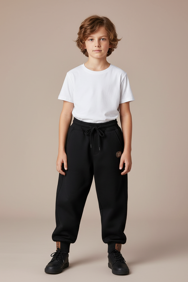 Pantalon Parachute Noir Ample Molletonné Enfant Unisexe