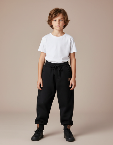 Pantalon Parachute Noir Ample Molletonné Enfant Unisexe
