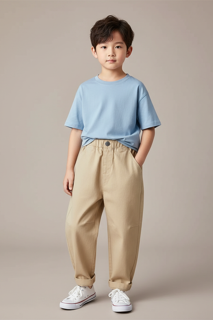 Pantalon Parachute Beige Cargo Ample Décontracté Enfant - Coton