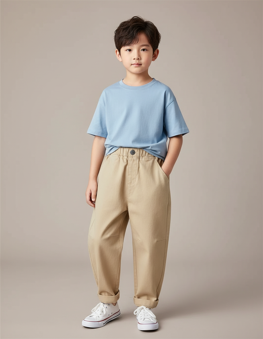 Pantalon Parachute Beige Cargo Ample Décontracté Enfant - Coton