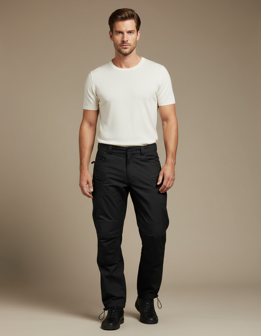 Pantalon Parachute Noir Cargo Homme Léger Randonnée - Polyester