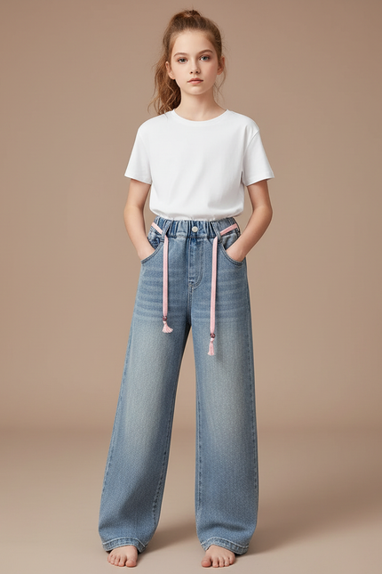 Pantalon Parachute Jean Ample Fille Décontracté - Bleu