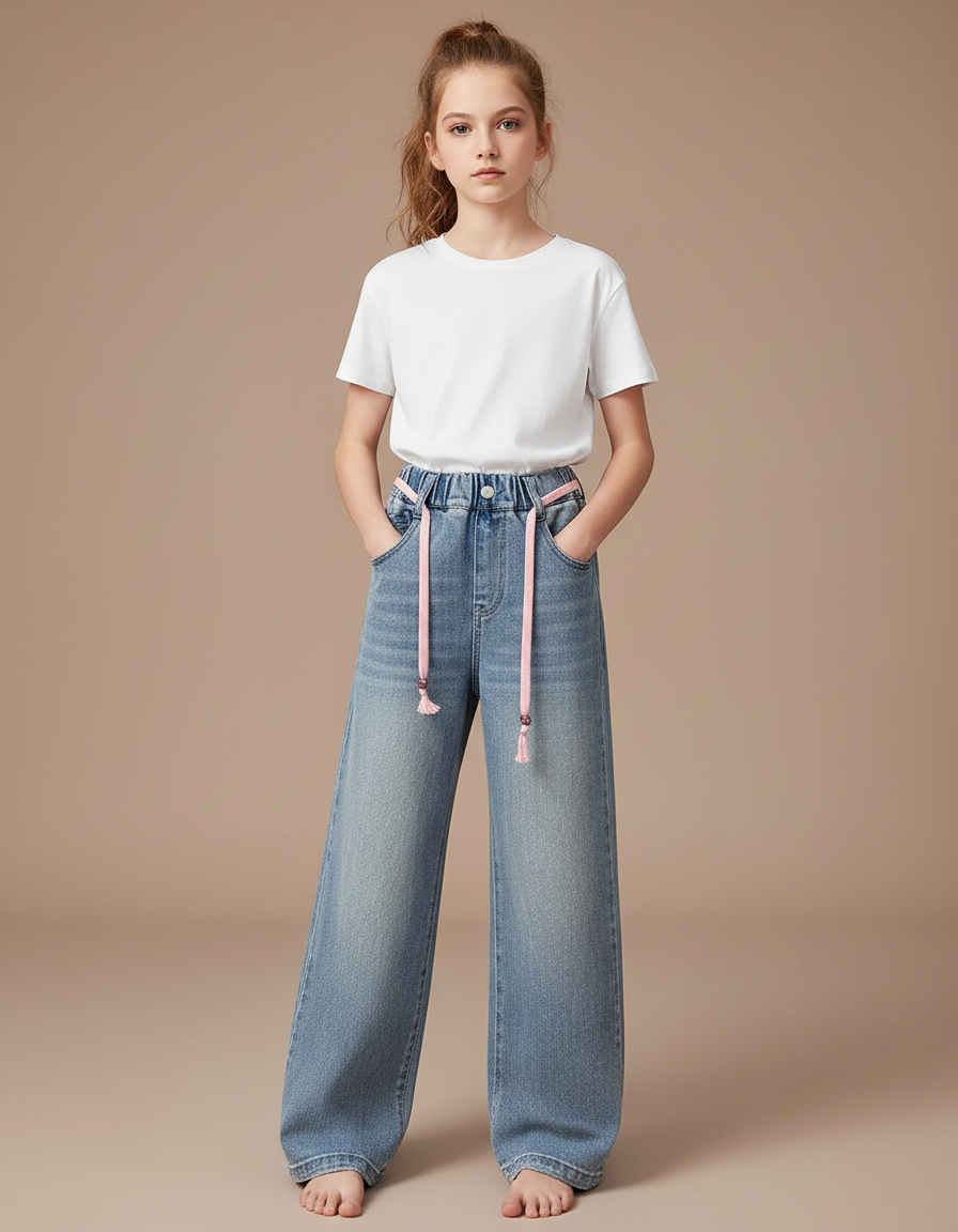 Pantalon Parachute Jean Ample Fille Décontracté - Bleu