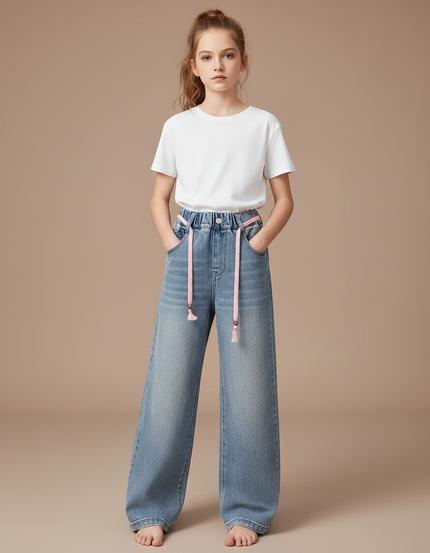 Pantalon Parachute Jean Ample Fille Décontracté - Bleu