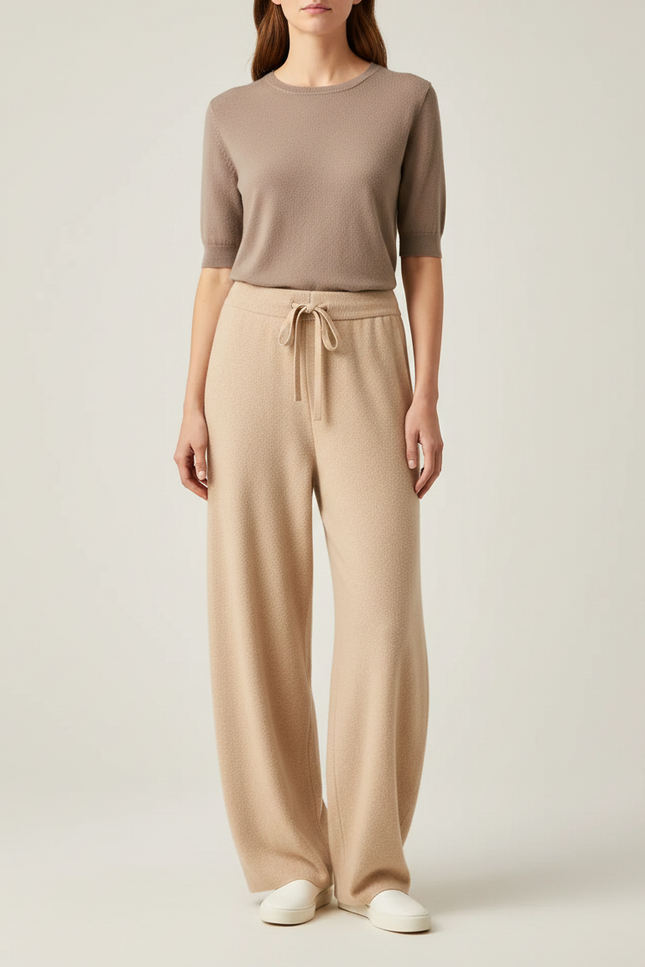 Pantalon Parachute Beige Laine Ample Décontracté Femme