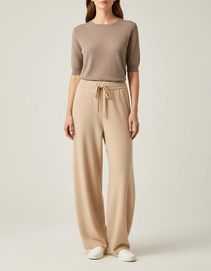 Pantalon Parachute Beige Laine Ample Décontracté Femme