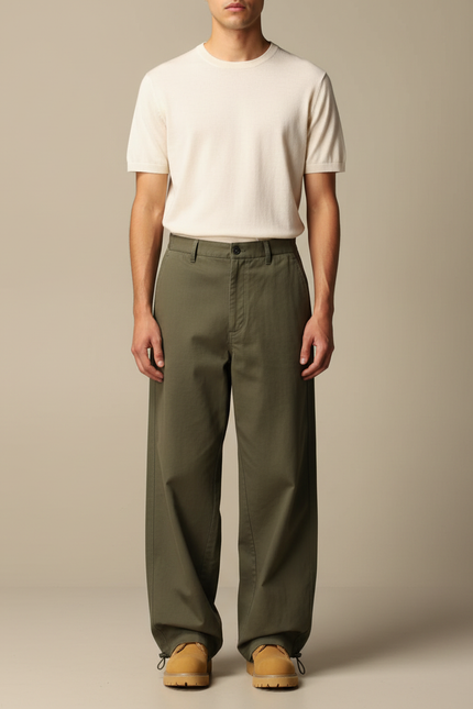 Pantalon Parachute Vert Ample Coton Décontracté Homme - Kaki