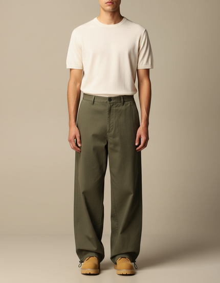 Pantalon Parachute Vert Ample Coton Décontracté Homme - Kaki