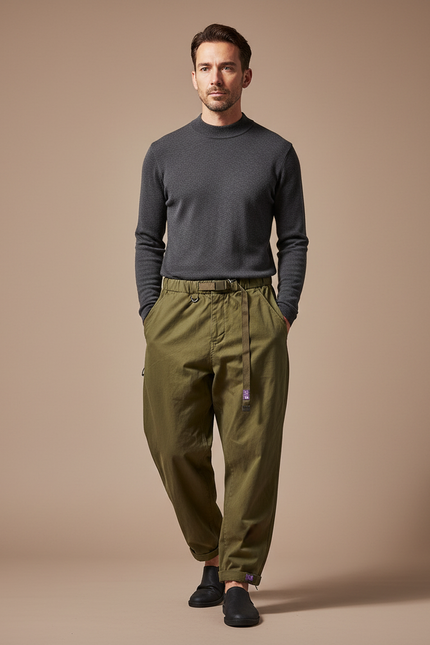 Pantalon Parachute Vert Armée Ample Coton Homme Décontracté - Kaki