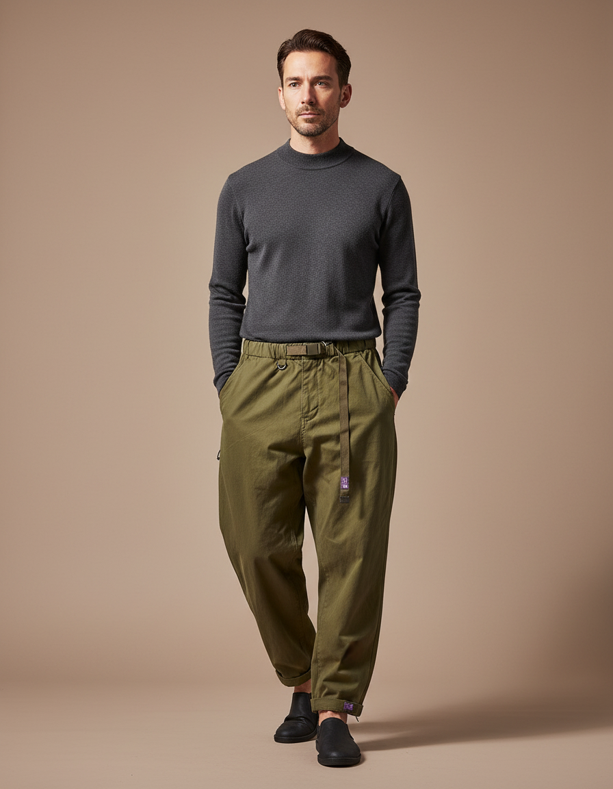 Pantalon Parachute Vert Armée Ample Coton Homme Décontracté - Kaki