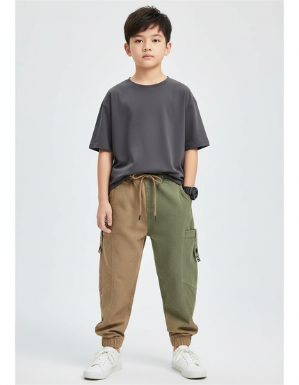 Pantalon Parachute Bicolore Cargo Ample Garçon Coton - Multicolore Toile