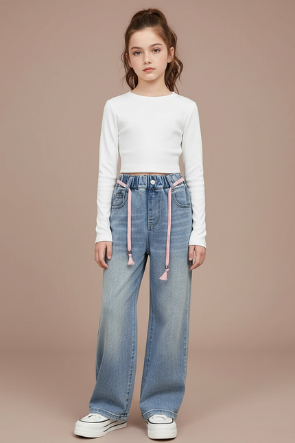 Pantalon Parachute Jean Ample Enfant Fille - Bleu