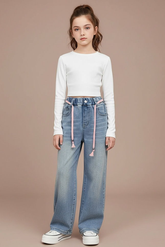 Pantalon Parachute Jean Ample Enfant Fille - Bleu