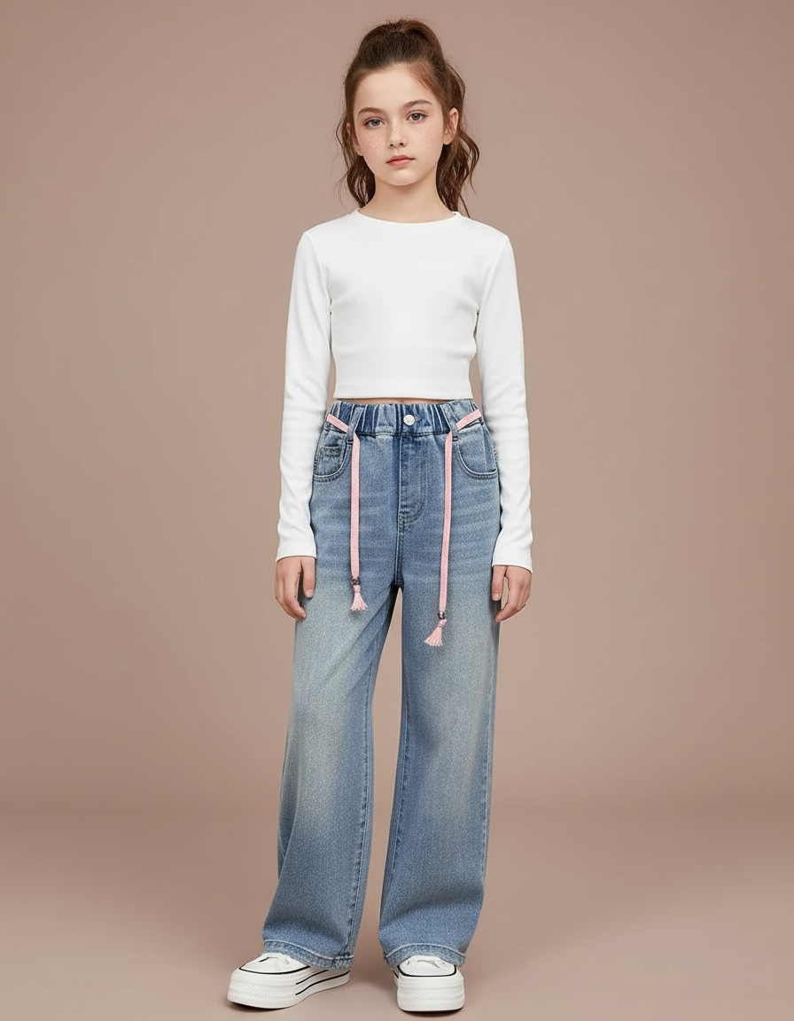 Pantalon Parachute Jean Ample Enfant Fille - Bleu