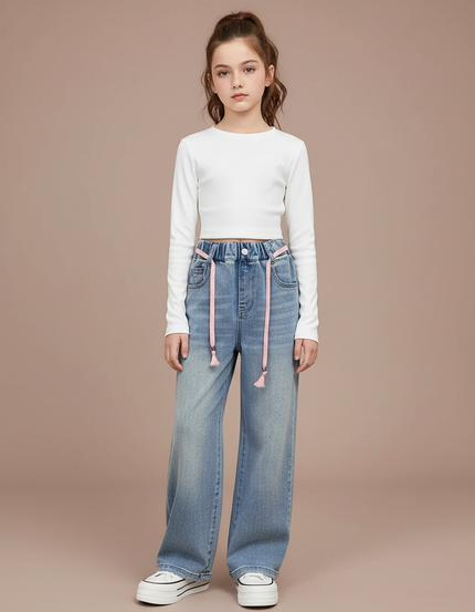Pantalon Parachute Jean Ample Enfant Fille - Bleu