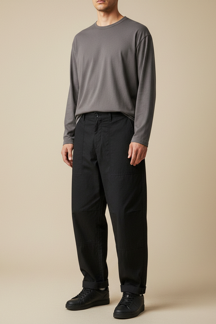 Pantalon Parachute Noir Ample Coton Cargo Homme