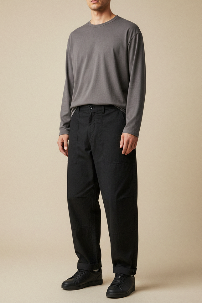Pantalon Parachute Noir Ample Coton Cargo Homme