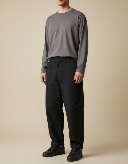 Pantalon Parachute Noir Ample Coton Cargo Homme