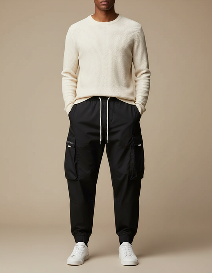 Pantalon Parachute Noir Cargo Homme Sport Décontracté - Polyester