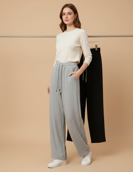 Pantalon Parachute Gris Ample Molletonné Droit Confortable