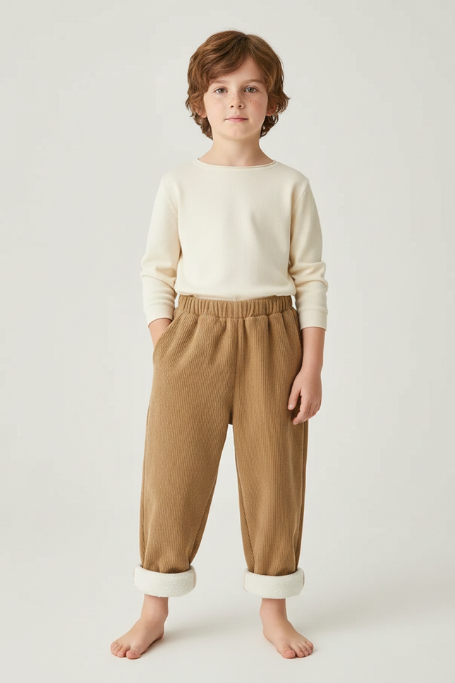 Pantalon Parachute Garçon Beige Large - Camel Cordé