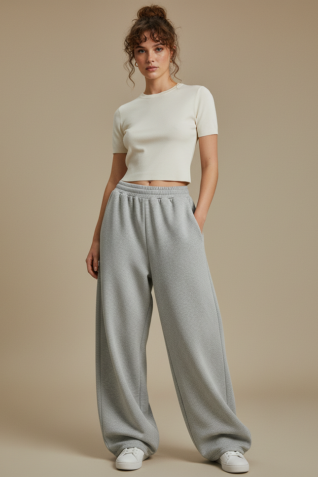 Pantalon Parachute Gris Ample Casual Sport Jogger Femme - Molleton