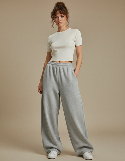 Pantalon Parachute Gris Ample Casual Sport Jogger Femme - Molleton